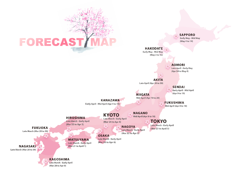 2020 Cherry Blossom Forecast Map 2020 Cherry Blossom Forecast